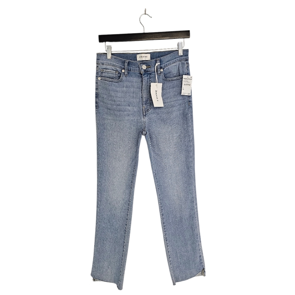 Frame Denim‎ High Rise Straight Leg  Ankle Flare Fray Light Blue Jeans 27 NWT
